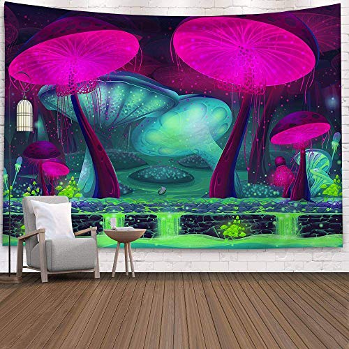 Wandteppiche Wandbehang Tapisserie, Trippy Gobelin Wandbehang, Psychedelische Böhmischen Hippie Deep Purple Grün Pilzwald Kunst Gedruckt Home Zimmer Dekor Für Schlafzimmer von Dollin&Dockin