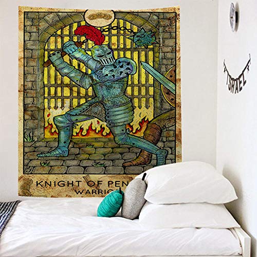 Wandteppiche Wandbehang Tapisserie, Vintage Bohemian Astrologie Tarot Gobelin Wandbehang Ritter Von Pentacils, Vertikal Rechteckig Art Decor Drucken Gewebe Für Wohnzimmer Schlafzimmer von Dollin&Dockin