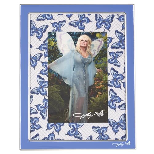 Dolly Parton 17 x 22 x 1 cm blauer Schmetterlings-Emaille-Bilderrahmen, zeigt ein 10 x 15 cm großes Foto von Dolly Parton
