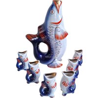 Osteuropa Wodka Shot-Set Zum Trinken Mit Fisch Kaviar Karaf Rusland Oost Europa Likeurstel Vissen von DolmenAntiqueTiles