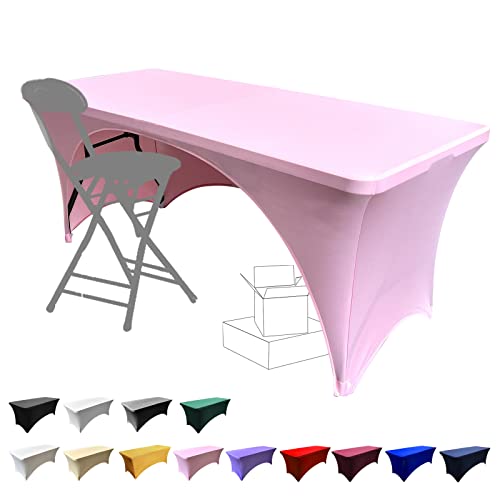 Dololoo Dehnbare Tischdecken 1,8 m für rechteckige Tische mit offener Rückseite, taillierte Spandex-rechteckige Terrassentischabdeckungen, Hochzeit, Party, Küche, Beauty-Event Dekoration - Rosa von Dololoo