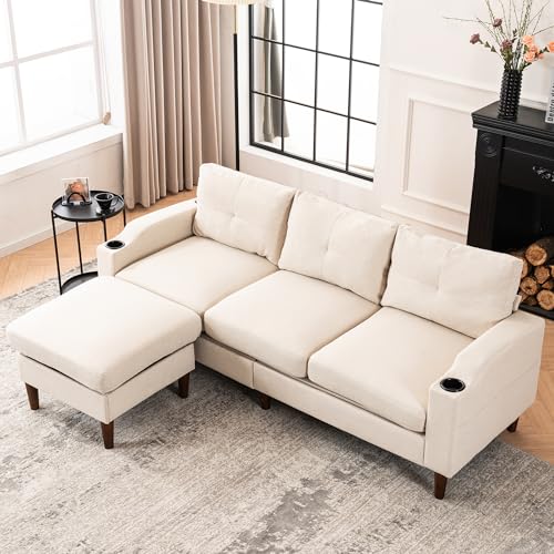 Dolonm L-Form Modernes Sofa, Sektionalcouch mit integriertem USB-Anschluss und praktischem Getränkehalter, 3-Sitzer-Sofa mit Stauraum Ottomane, Couch für Wohnzimmer, Büro, Wohnung, Beige Dolonm L-Form Modernes Sofa, Sektionalcouch mit integriertem USB-Anschluss und praktischem Getränkehalter, 3-Sitzer-Sofa mit Stauraum Ottomane, Couch für Wohnzimmer, Büro, Wohnung, Beige von Dolonm