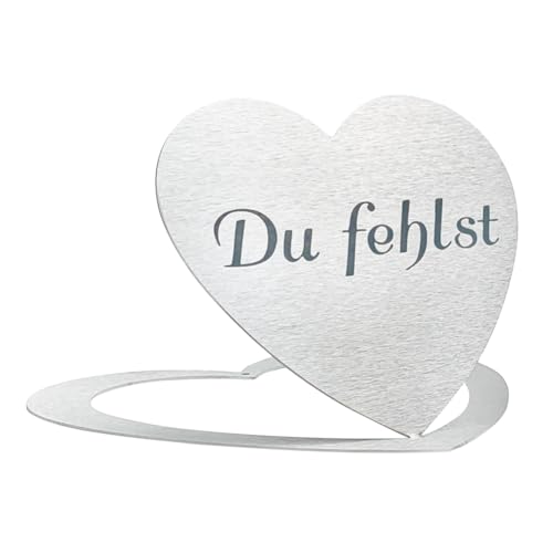 DOLORINO Grabherz aus Edelstahl | wetterfest | mit Spruch 'Du fehlst' | ca. 17x15cm von Dolorino