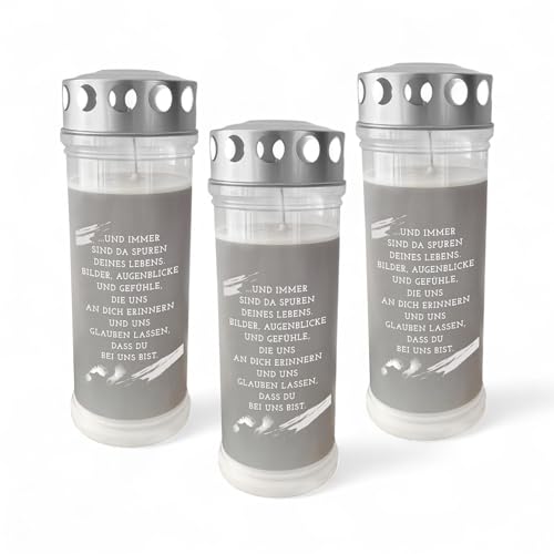 DOLORINO Grablicht 'Und immer sind da Spuren Deines Lebens' | 3er Set | 7-Tage Brenner | deutsche Qualität von Dolorino