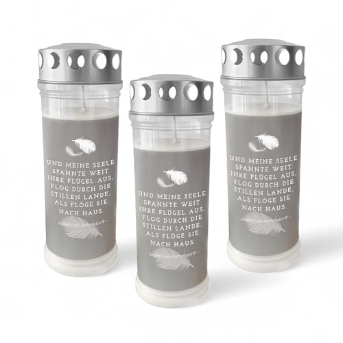 DOLORINO Grablicht 'Und meine Seele spannte weit ihre Flügel' | 3er Set | 7-Tage Brenner | deutsche Qualität DOLORINO Grablicht 'Und meine Seele spannte weit ihre Flügel' | 3er Set | 7-Tage Brenner | deutsche Qualität von Dolorino
