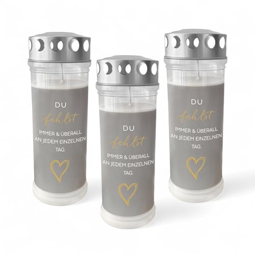 DOLORINO Grablicht mit Spruch "Du fehlst immer und überall an jedem einzelnen Tag" | 3er Set | 7-Tage Brenner | deutsche Qualität DOLORINO Grablicht mit Spruch "Du fehlst immer und überall an jedem einzelnen Tag" | 3er Set | 7-Tage Brenner | deutsche Qualität von Dolorino