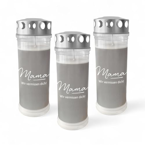 DOLORINO Grablicht mit Spruch "Mama wir vermissen dich" | 3er Set | 7-Tage Brenner | deutsche Qualität DOLORINO Grablicht mit Spruch "Mama wir vermissen dich" | 3er Set | 7-Tage Brenner | deutsche Qualität von Dolorino