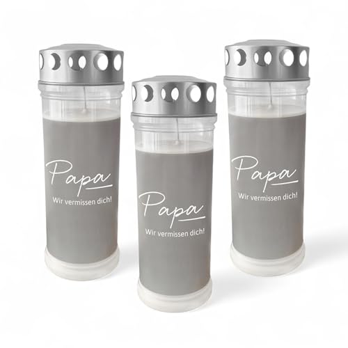 DOLORINO Grablicht mit Spruch "Papa wir vermissen dich" | 3er Set | 7-Tage Brenner | deutsche Qualität DOLORINO Grablicht mit Spruch "Papa wir vermissen dich" | 3er Set | 7-Tage Brenner | deutsche Qualität von Dolorino