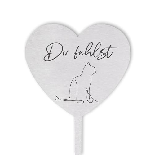 DOLORINO Grabstecker Katze Herz mit Spruch | "Du fehlst" | Grabschmuck | in Liebe für Deine geliebte Katze | eine wetterfeste Erinnerung aus Edelstahl DOLORINO Grabstecker Katze Herz mit Spruch | "Du fehlst" | Grabschmuck | in Liebe für Deine geliebte Katze | eine wetterfeste Erinnerung aus Edelstahl von Dolorino