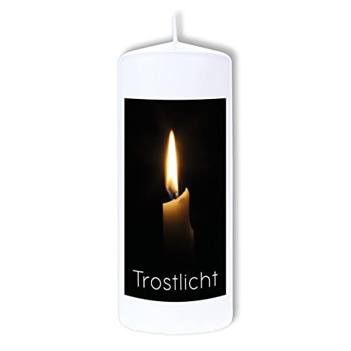 DOLORINO Trauerkerze "Trostlicht" Trauerkerze mit Licht der Hoffnung und Stärke | Trauerkerze mit Spruch und Foto einer Kerze | RAL Qualitätskerze | made in Germany | Brenndauer ca. 44 Stunden | 15cm von Dolorino