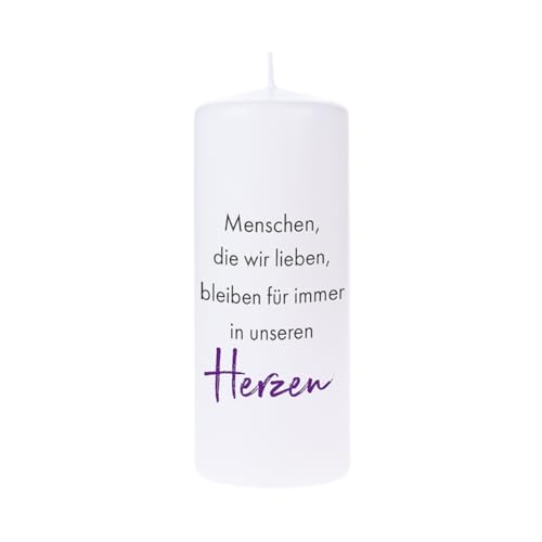 DOLORINO Trauerkerze mit Spruch | Paraffin-Wachskerze | aus Deutschland | Brenndauer: ca. 44 Std. | 15x6 cm | (Für immer in unseren Herzen) von Dolorino