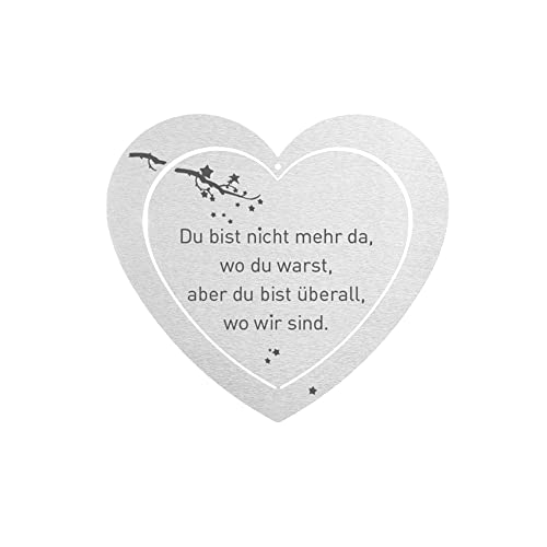 Dolorino Grabschmuck Edelstahl Herz mit Spruch | Du bist Nicht mehr da wo Du warst, Aber Du bist überall wo wir sind | eine wetterfeste Erinnerung (Grabherz) von Dolorino