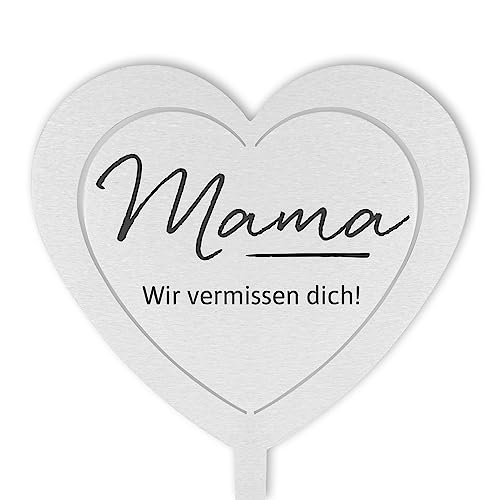 Dolorino Grabstecker Edelstahl Herz mit Spruch | Wir vermissen Dich | Grabschmuck | in Liebe für einen geliebte Menschen | eine wetterfeste Erinnerung aus Edelstahl (Mama, wir vermissen Dich) von Dolorino
