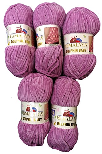 Himalaya Dolphin Strickgarn, 5 x 100 g, Babywolle, 500 g Wolle Super Bulky 600 m (Flieder 80334) von Dolphin Baby