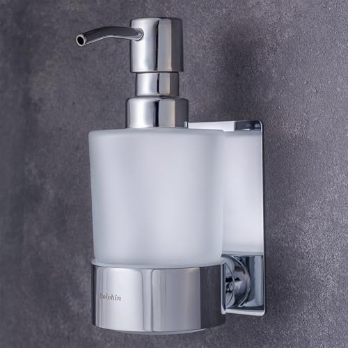 Dolvhin® Seifenspender Wandbefestigung ohne Bohren | Milchglas Handseifenspender | Edelstahl Pumpspender & Wandhalterung | Wandseifenspender zum Kleben | Spülmittelspender 250ml | Chrom Poliert von Dolvhin