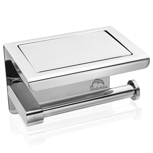Dolvhin® Toilettenpapierhalter ohne Bohren Chrom | Premium Klopapierhalter mit Ablage & Einkerbung | Edelstahl Klorollenhalter Selbstklebend | WC Rollenhalter zum kleben ohne Bohrlöcher (Poliert) von Dolvhin
