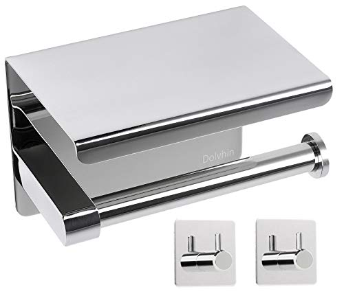 Dolvhin Klopapierhalter ohne Bohren inkl. 2 Handtuchhaken | Toilettenpapierhalter mit Ablage | Klorollenhalter selbstklebend Edelstahl | Wc Papier Halterung Badezimmer | Chrom poliert von Dolvhin