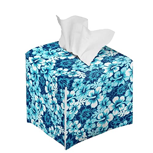 Dolyues Blaue Hibiskus Papier Taschentuchbox Serviette Aufbewahrungsbox Ständer für Haushalt Büro, PU Leder Taschentuchbox Abdeckung, Auto Auto Dekoration, Blume von Dolyues