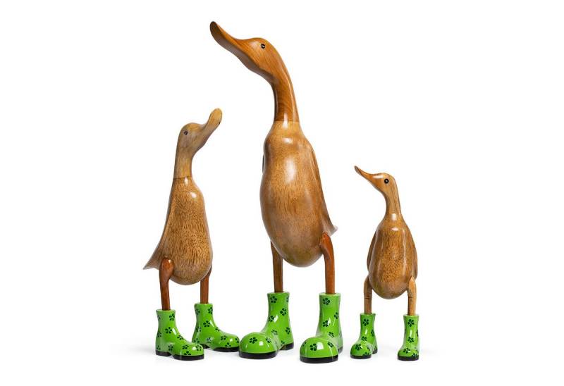 DomDeco Dekofigur Handgefertigte Deko-Figur aus Holz "Ente mit Stiefeln" von DomDeco