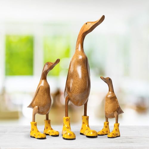 DomDeco Handgefertigte Deko-Figur Ente mit gelb geblümten Stiefeln aus Holz, ca 45cm von DomDeco
