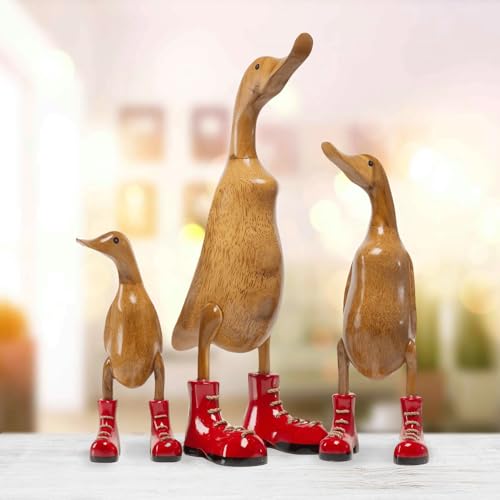 DomDeco Handgefertigte Deko-Figur Ente mit roten Stiefeln aus Holz, ca 45cm von DomDeco