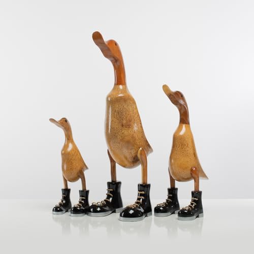 DomDeco Handgefertigte Deko-Figur Ente mit schwarzen Stiefeln aus Holz, Set von DomDeco