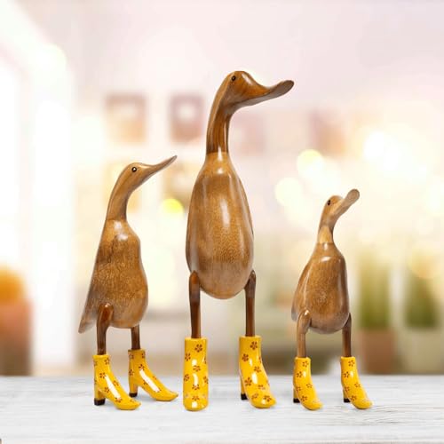 DomDeco Handgefertigte Deko-Figur aus Holz Ente mit Absatz L (42cm) Gelb geblümt von DomDeco