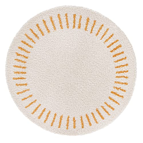 DomDeco Hochflorteppich ROMI Rund, in modernem Boho-Stil - kuschelig & weich für Wohnzimmer/Schlafzimmer, aus hochwertigen Kunstfasern, Weiß-Gelb in Ø160cm DomDeco Hochflorteppich ROMI Rund, in modernem Boho-Stil - kuschelig & weich für Wohnzimmer/Schlafzimmer, aus hochwertigen Kunstfasern, Weiß-Gelb in Ø160cm von DomDeco