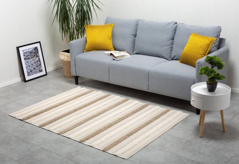 DomDeco Teppich Teppich Natural Weft Creme-Braun mit Hochflor- und Flachgewebe, Hoch-Tief-Struktur von DomDeco