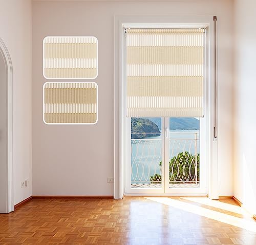 Doppelrollo Bambus, 85x150cm, Creme, mit extra Breiten Stoff-Streifen in Bambusgras-Optik, Klemm-Fix Halterung, Montage ohne Bohren, lichtdurchlässig und verdunkelnd von DomDeco