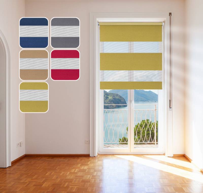 Doppelrollo Doppelrollo "Metallic" mit extra breiten Stoff-Streifen und Klemmfix-H, DomDeco, Klemm- oder Schraubmontage von DomDeco