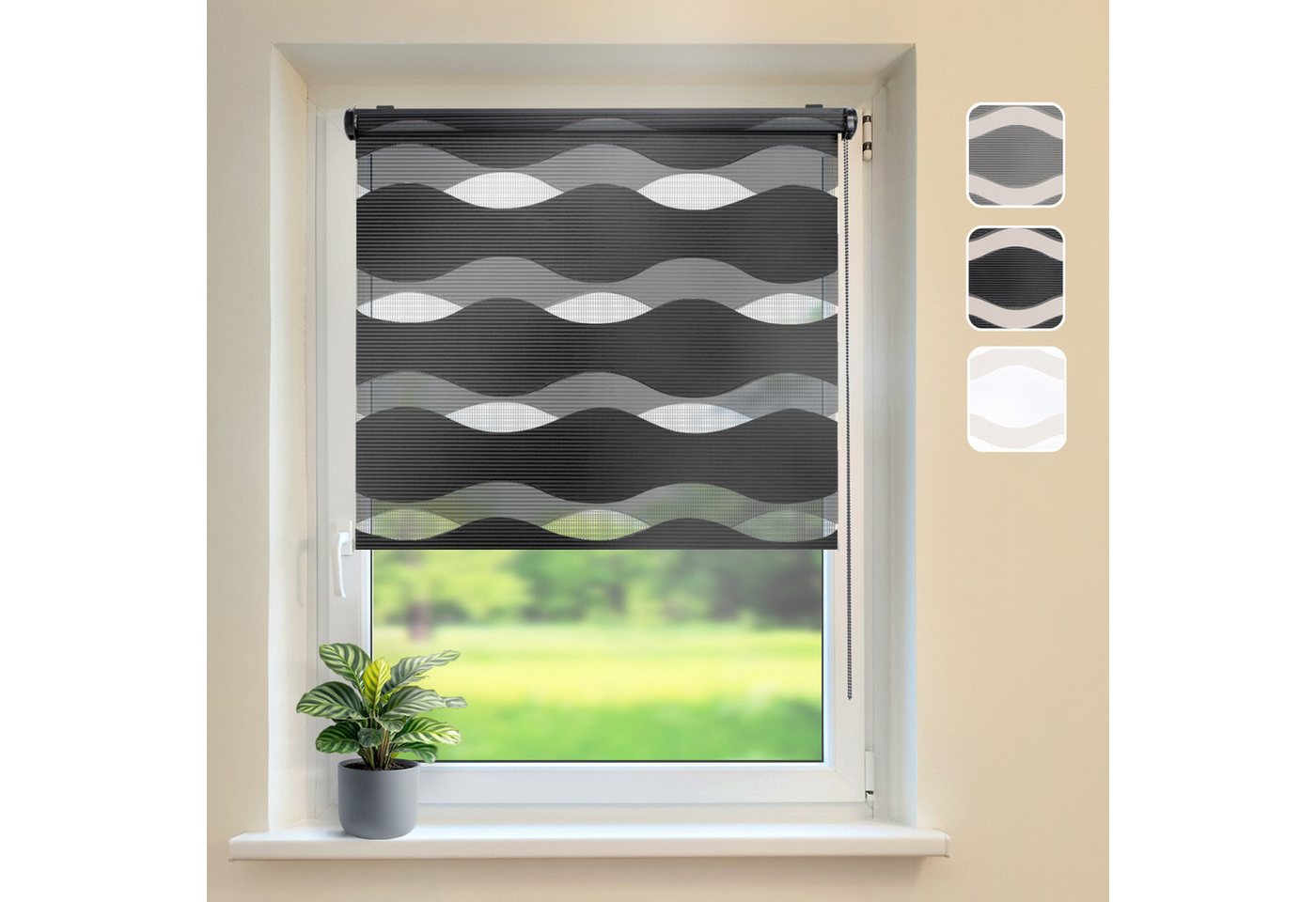 Doppelrollo Klemmfix "Wave", Schwarz 65x215 cm Duo-Rollo ohne Bohren, DomDeco, Klemmbar, Kettenzug, ohne Bohren, Sicht- und Blendschutz Doppelrollo Klemmfix "Wave", Schwarz 65x215 cm Duo-Rollo ohne Bohren, DomDeco, Klemmbar, Kettenzug, ohne Bohren, Sicht- und Blendschutz von DomDeco