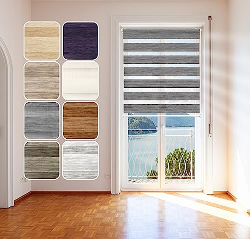 Doppelrollo Natural, Grau, 85x150cm - Duo-Rollo Klemm Fix mit Klemmträger, Fenster-Rollo/Seitenzug-Rollo ohne Bohren, lichtdurchlässig und verdunkelnd von DomDeco