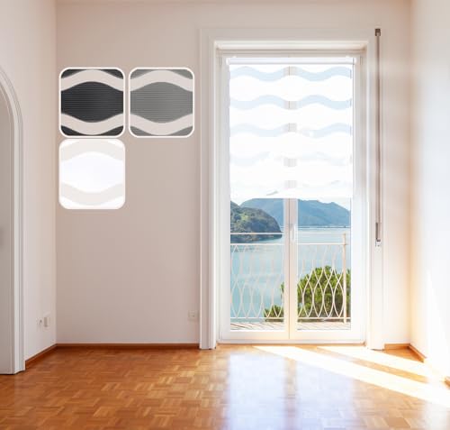 Doppelrollo Wave, Weiß 90x215cm Duo-Rollo Klemm-Fix mit Klemmträger, Fenster-Rollo/Seitenzug-Rollo ohne Bohren von DomDeco