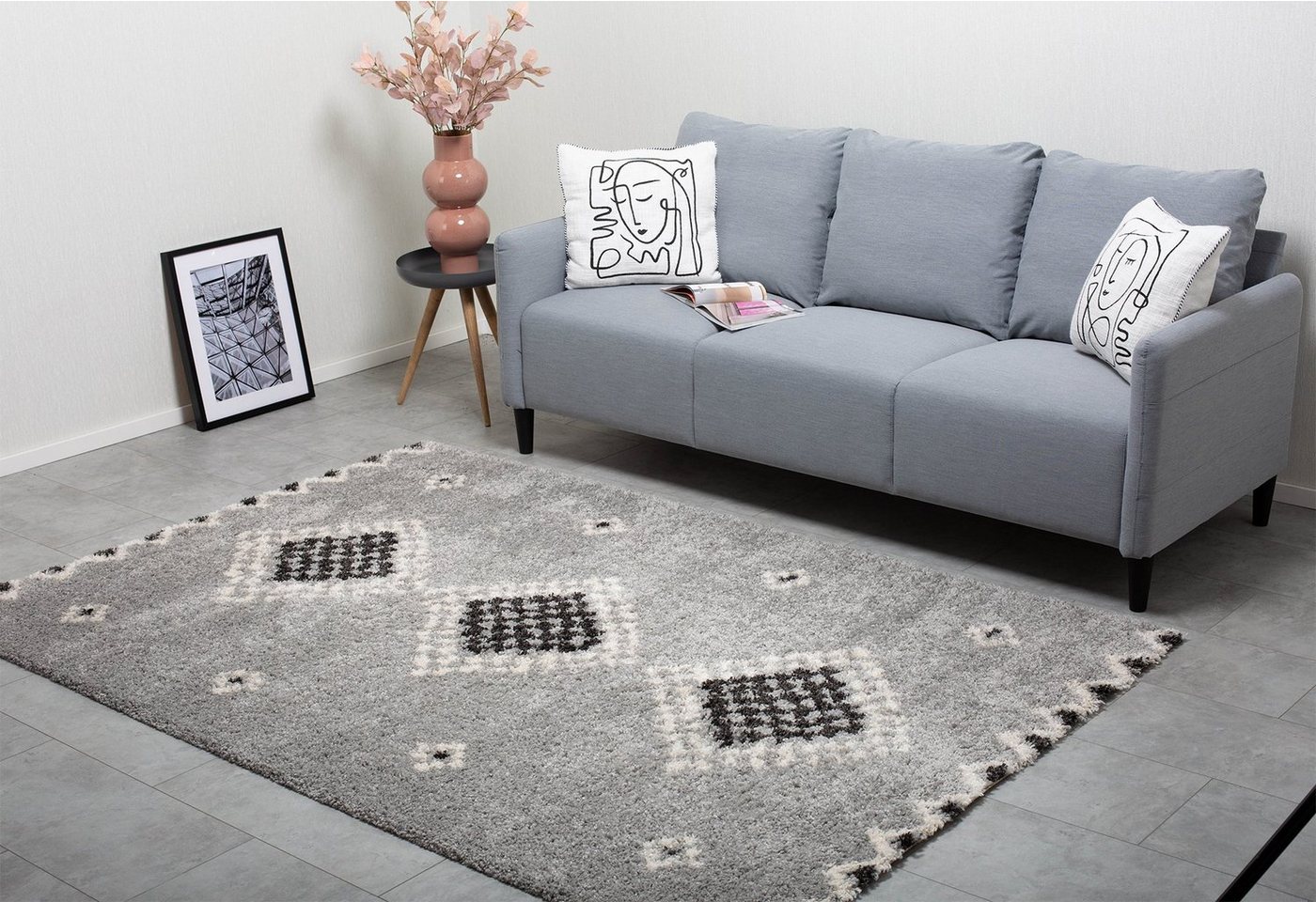 Teppich Hochflorteppich ROMI in modernem Boho-Stil - kuschelig & weich für Wohnzimmer/Schlafzimmer, aus hochwertigen Kunstfasern, DomDeco von DomDeco