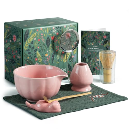 DOMACI Matcha-Schneebesen-Set, Schneebesen und Schüssel mit Ausgießer, Chasen-Halter, Schaufel und Ständer, Edelstahlsieb und Matcha-Handtuch für Zeremonie, Keramik-Matcha-Set, Rosa, Matcha-Set DOMACI Matcha-Schneebesen-Set, Schneebesen und Schüssel mit Ausgießer, Chasen-Halter, Schaufel und Ständer, Edelstahlsieb und Matcha-Handtuch für Zeremonie, Keramik-Matcha-Set, Rosa, Matcha-Set von Domaci
