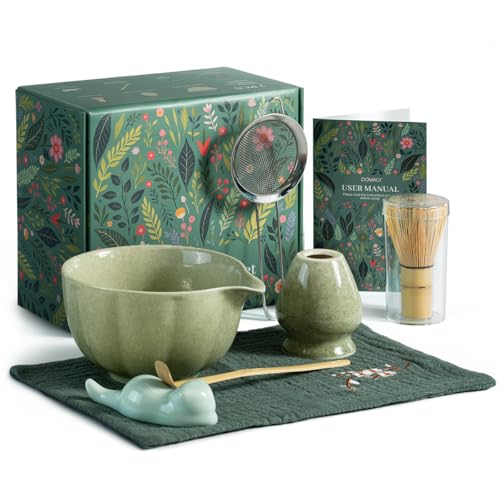 DOMACI Matcha-Schneebesen-Set, zeremonielles Matcha-Set, Matcha-Schüssel mit Ausgießer, Matcha-Schneebesen und Halter, Sieb, Bambusschaufel und -ablage, Geschirrtuch, 7-teiliges Matcha-Teeset DOMACI Matcha-Schneebesen-Set, zeremonielles Matcha-Set, Matcha-Schüssel mit Ausgießer, Matcha-Schneebesen und Halter, Sieb, Bambusschaufel und -ablage, Geschirrtuch, 7-teiliges Matcha-Teeset von Domaci