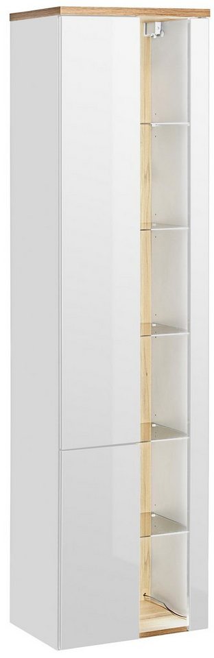 Domando Badkommode Hängeschrank Sorano in Weiß Matt, Weiß Hochglanz und Wotan Eiche, Breite 45cm, Soft-Close-Funktion, LED Beleuchtung, Hochglanz von Domando