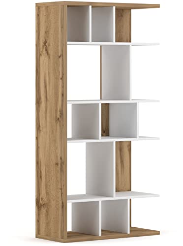 Domando Bücherregal Montecelio Modern für Wohnzimmer Breite 80cm, als Raumteiler nutzbar, Wotan Eiche und Weiß Matt von Domando