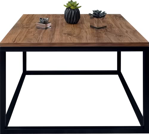 Domando Couchtisch Monterosso Industrial für Wohnzimmer Breite 60cm, pulverbeschichtetes Metallgestell in Schwarz und Eiche Stirling von Domando