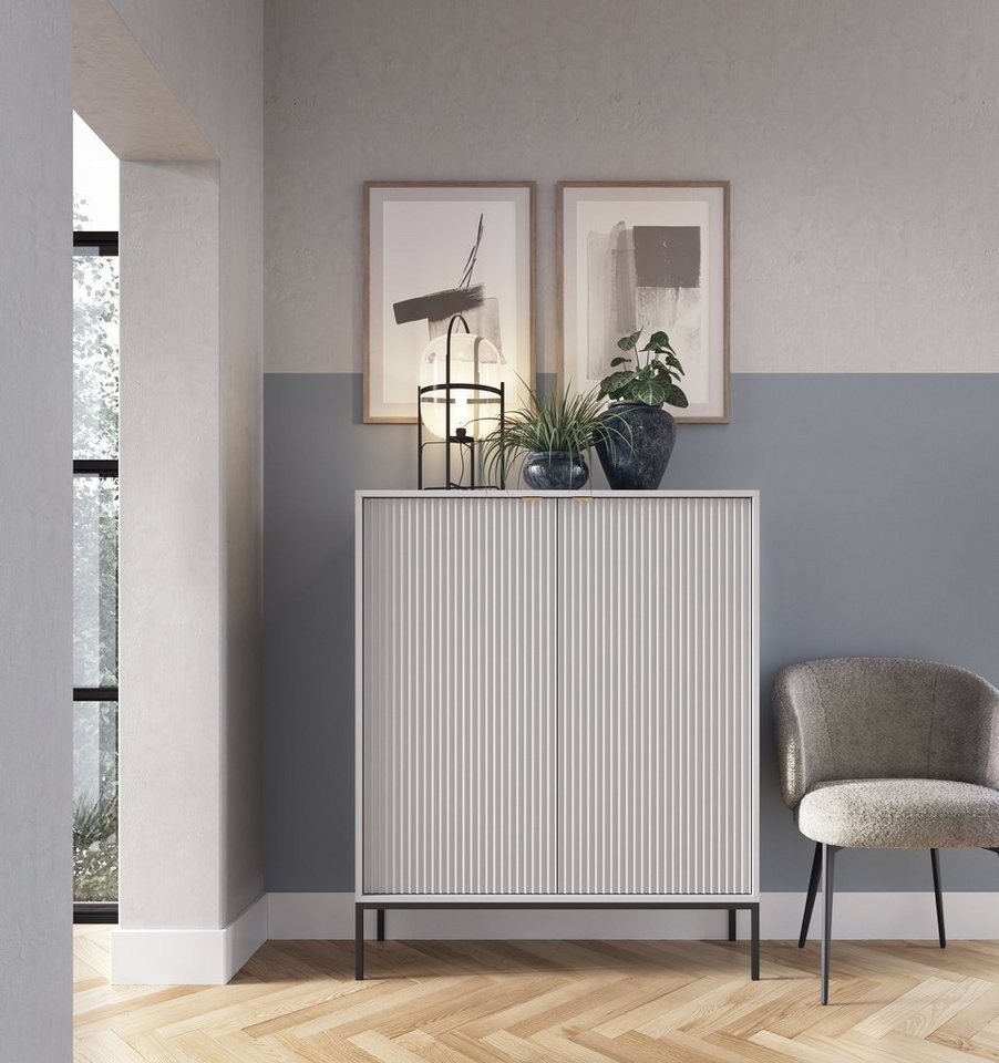 Domando Highboard Highboard Lazise, Breite 104cm, gefräste Fronten, Metallgestell, goldfarbene Griffe von Domando