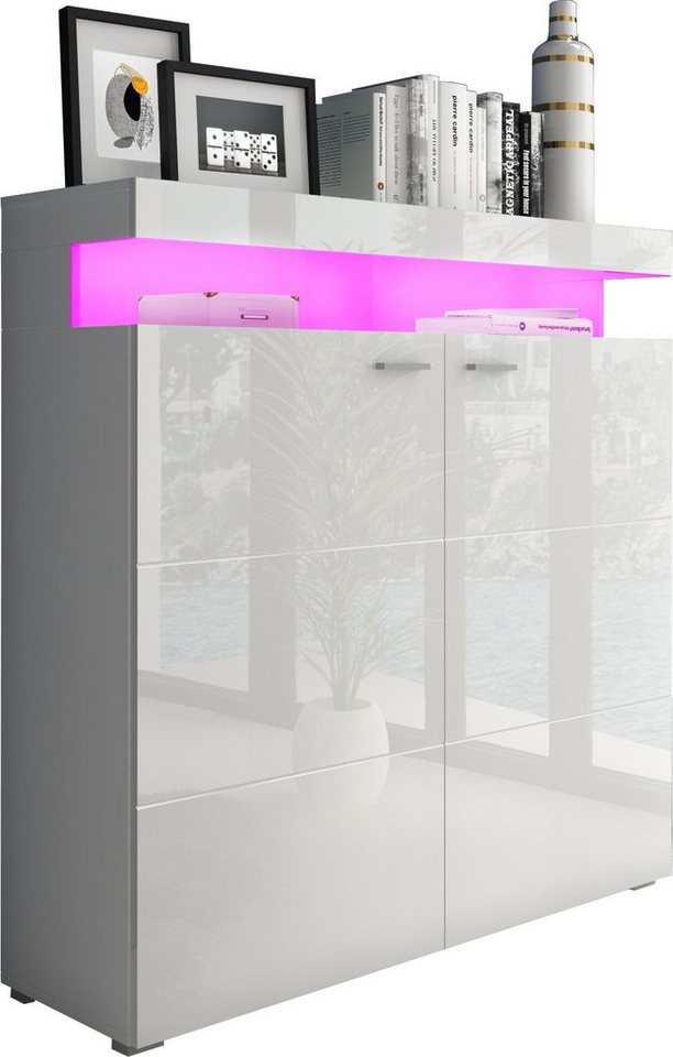 Domando Highboard Highboard Mondello, Breite 120cm, Chromgriffe, Hochglanz, RGB LED Beleuchtung von Domando