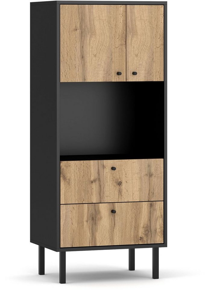 Domando Highboard Highboard San Severo M1 in Schwarz Matt und Wotan Eiche, Breite 57cm, hohe Metallfüße von Domando