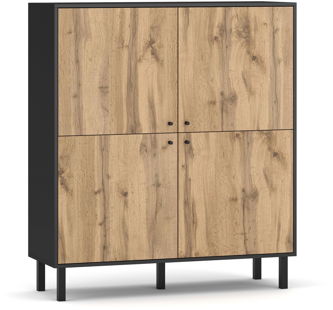 Domando Highboard Highboard San Severo M2 in Schwarz Matt und Wotan Eiche, Breite 120cm, hohe Metallfüße von Domando