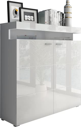 Domando Highboard Mondello Modern für Wohnzimmer Breite 120cm, Chromgriffe, Hochglanz in Weiß Matt und Weiß Hochglanz von Domando