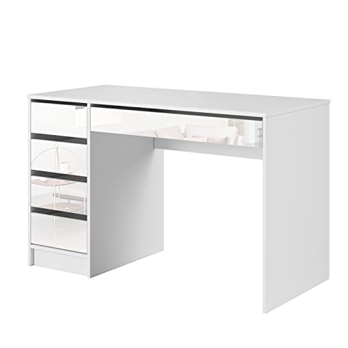 Domando Schreibtisch Licata Modern für Büro Breite 120cm, beidseitig montierbar in Weiß Matt und Weiß Hochglanz von Domando