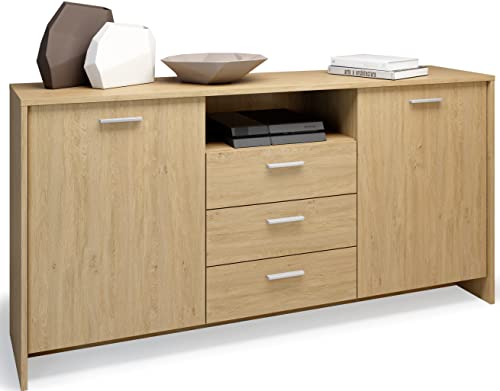 Domando Sideboard Matera, skandinvisch Moderne Kommode für Wohnzimmer, Soft-Close Scharniere gebürstete Aluminiumgriffe 150 x 75 x 36 cm Eiche Classic von Domando