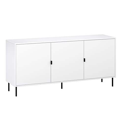 Domando Sideboard Rosolina Industrial für Wohnzimmer Breite 160cm, Schwarze Designfüße, Schwarze Metallgriffe in Weiß Matt von Domando