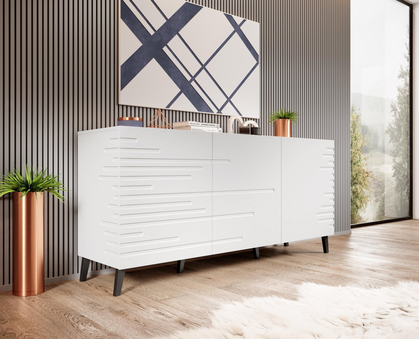 Domando Sideboard Sideboard Cilento, Breite 155cm, modern gefräste Fronten und Seiten von Domando