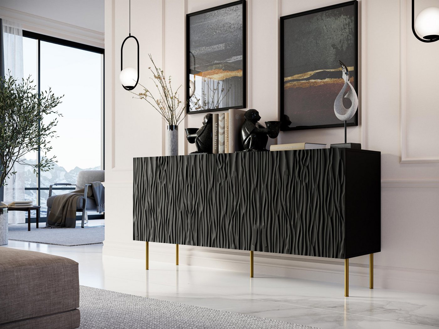 Domando Sideboard Sideboard Forli, Breite 152cm, aufwändig gefräste Fronten, hohe Füße von Domando